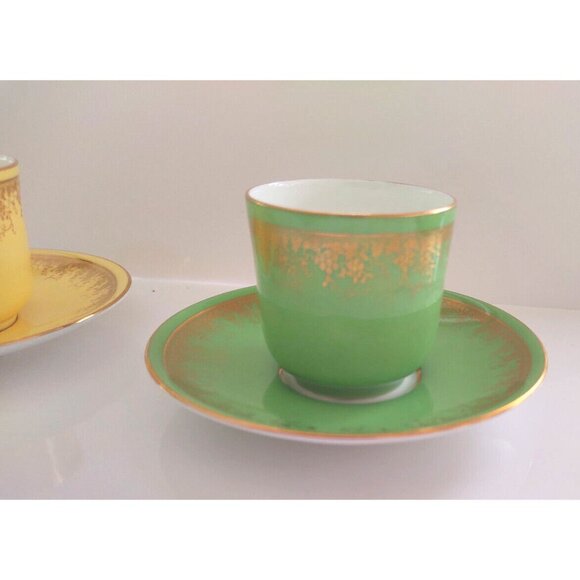 Vintage Coalport Bone China Demitasse Cups & Saucers Sets One Green/One Yellow - Picture 4 of 16
